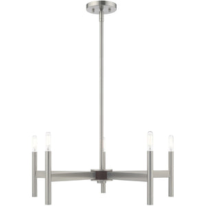 HomeRoots Five Light Dimmable Chandelier with Sleek Cylindrical Shades - Modern Steel Lighting for Any Room 687692