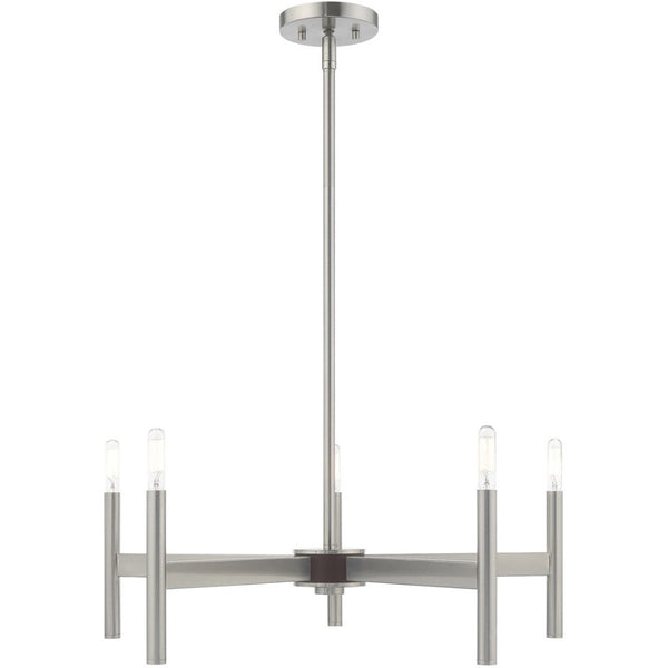HomeRoots Five Light Dimmable Chandelier with Sleek Cylindrical Shades - Modern Steel Lighting for Any Room 687692