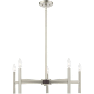HomeRoots Five Light Dimmable Chandelier with Sleek Cylindrical Shades - Modern Steel Lighting for Any Room 687692