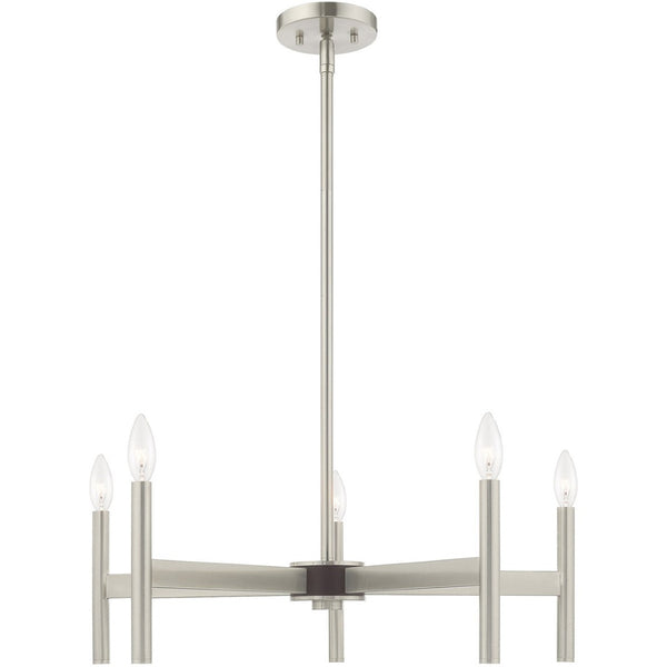 HomeRoots Five Light Dimmable Chandelier with Sleek Cylindrical Shades - Modern Steel Lighting for Any Room 687692