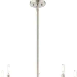 HomeRoots Five Light Dimmable Chandelier with Sleek Cylindrical Shades - Modern Steel Lighting for Any Room 687692