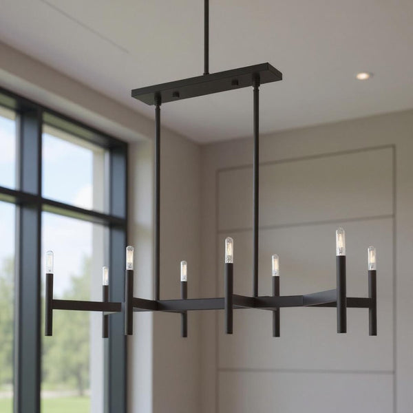 HomeRoots Bronze Eight-Light Dimmable Chandelier - Elegant Modern Design with Cylindrical Shades & Versatility 687693