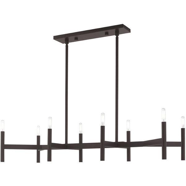 HomeRoots Bronze Eight-Light Dimmable Chandelier - Elegant Modern Design with Cylindrical Shades & Versatility 687693