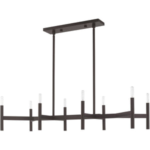HomeRoots Bronze Eight-Light Dimmable Chandelier - Elegant Modern Design with Cylindrical Shades & Versatility 687693