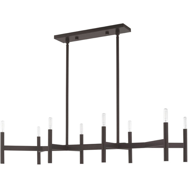 HomeRoots Bronze Eight-Light Dimmable Chandelier - Elegant Modern Design with Cylindrical Shades & Versatility 687693