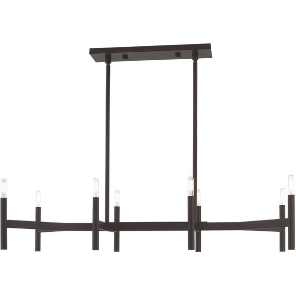HomeRoots Bronze Eight-Light Dimmable Chandelier - Elegant Modern Design with Cylindrical Shades & Versatility 687693