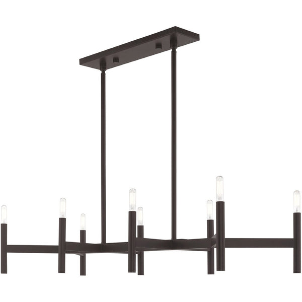 HomeRoots Bronze Eight-Light Dimmable Chandelier - Elegant Modern Design with Cylindrical Shades & Versatility 687693