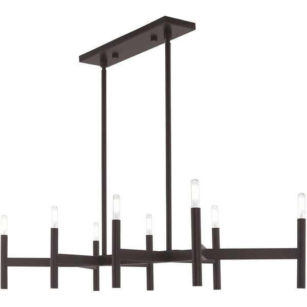 HomeRoots Bronze Eight-Light Dimmable Chandelier - Elegant Modern Design with Cylindrical Shades & Versatility 687693