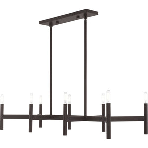 HomeRoots Bronze Eight-Light Dimmable Chandelier - Elegant Modern Design with Cylindrical Shades & Versatility 687693