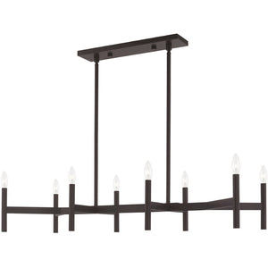 HomeRoots Bronze Eight-Light Dimmable Chandelier - Elegant Modern Design with Cylindrical Shades & Versatility 687693