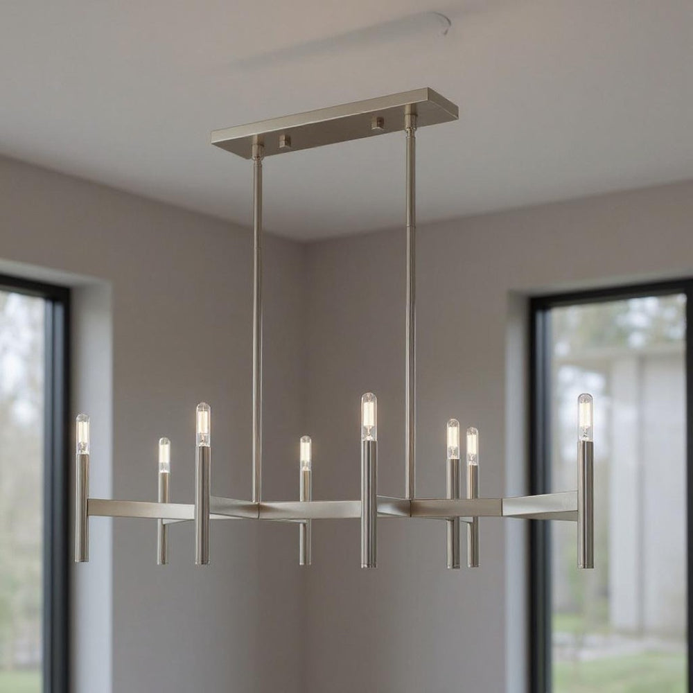 HomeRoots Eight Light Dimmable Chandelier – Modern Cylinder Design with Steel Shades for Elegant Illumination 687694