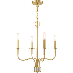 HomeRoots Four Light Dimmable Chandelier - Sleek Cylinder Shades for Modern Ambiance in Any Room Decor 687695