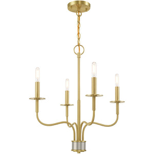 HomeRoots Four Light Dimmable Chandelier - Sleek Cylinder Shades for Modern Ambiance in Any Room Decor 687695