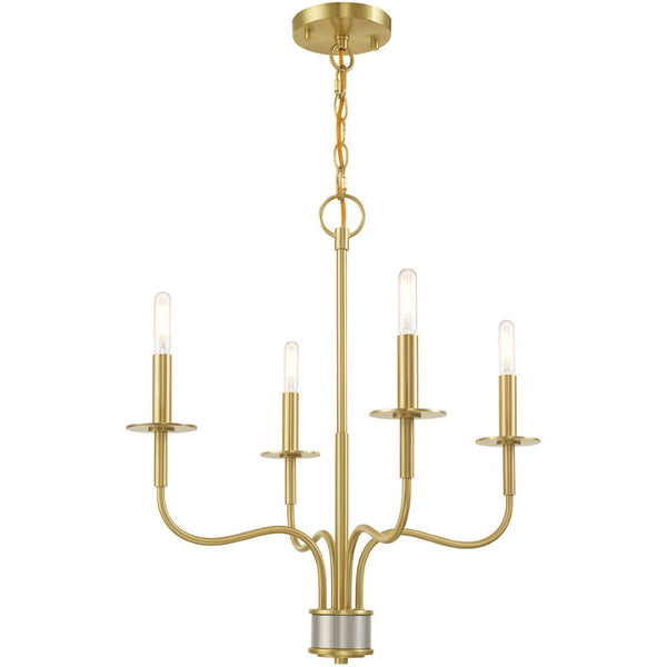 HomeRoots Four Light Dimmable Chandelier - Sleek Cylinder Shades for Modern Ambiance in Any Room Decor 687695