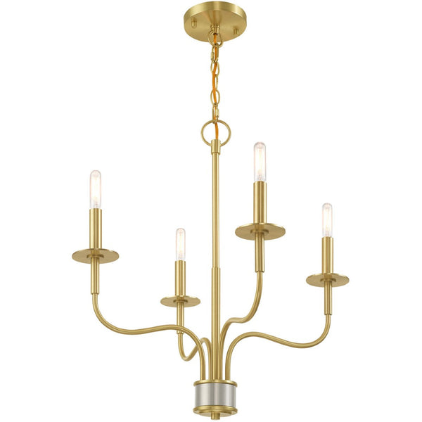 HomeRoots Four Light Dimmable Chandelier - Sleek Cylinder Shades for Modern Ambiance in Any Room Decor 687695