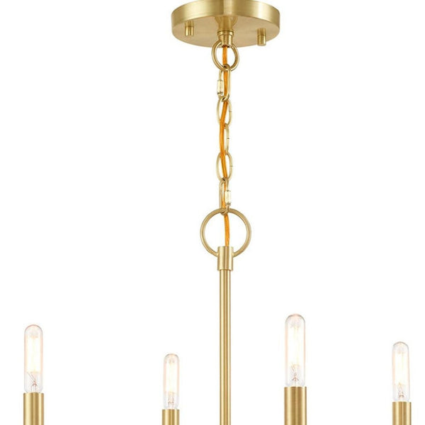 HomeRoots Four Light Dimmable Chandelier - Sleek Cylinder Shades for Modern Ambiance in Any Room Decor 687695