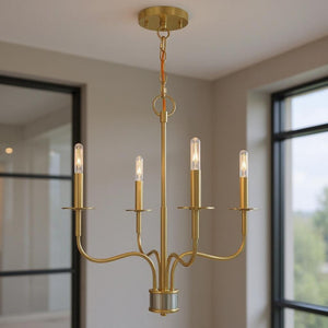 HomeRoots Four Light Dimmable Chandelier - Sleek Cylinder Shades for Modern Ambiance in Any Room Decor 687695