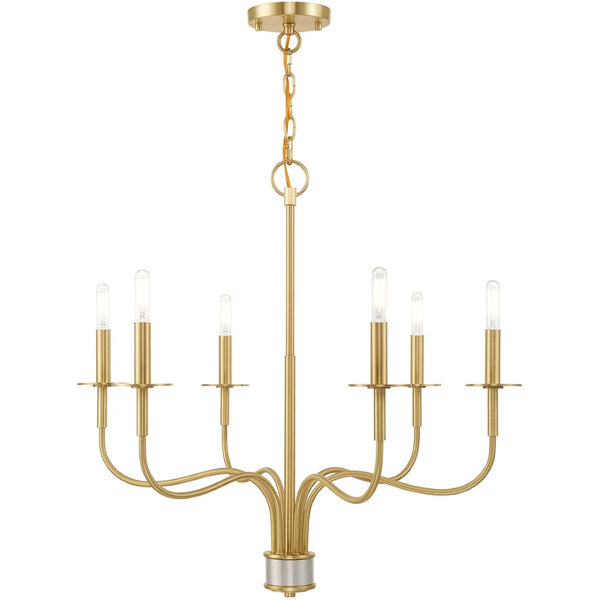 HomeRoots Six Light Dimmable Chandelier – Modern Cylinder Shades for Stylish Ambiance in Any Space 687696