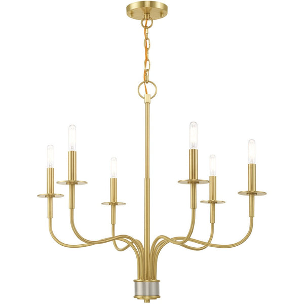 HomeRoots Six Light Dimmable Chandelier – Modern Cylinder Shades for Stylish Ambiance in Any Space 687696