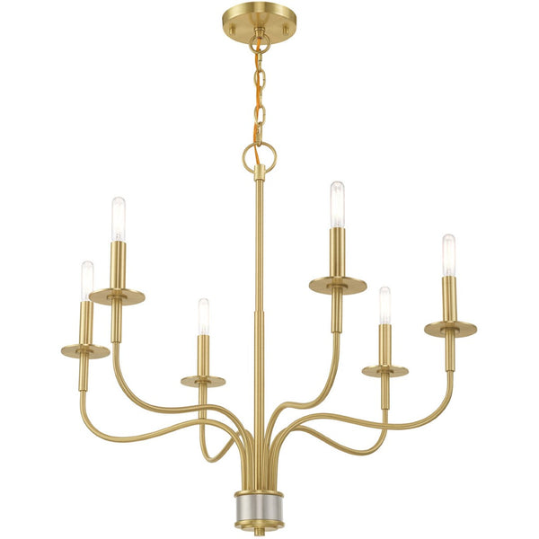 HomeRoots Six Light Dimmable Chandelier – Modern Cylinder Shades for Stylish Ambiance in Any Space 687696