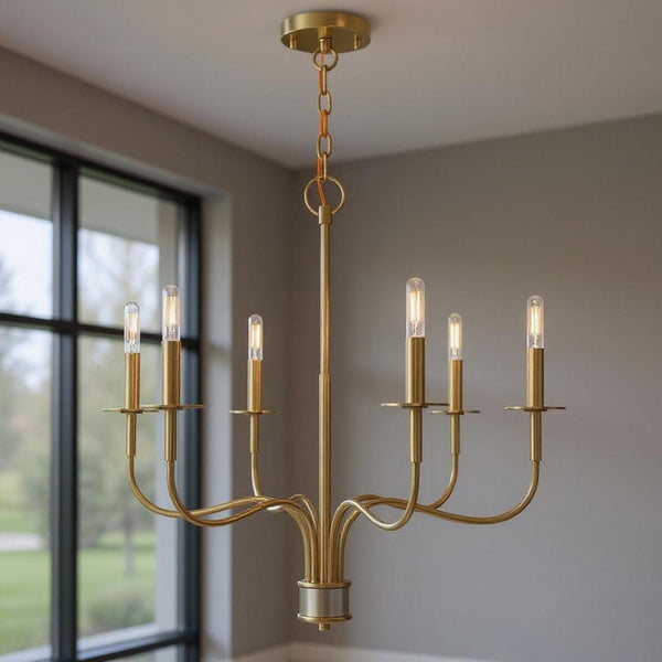 HomeRoots Six Light Dimmable Chandelier – Modern Cylinder Shades for Stylish Ambiance in Any Space 687696