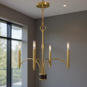 HomeRoots Four Light Dimmable Chandelier - Modern Cylinder Shades for Stylish Ambiance in Any Space 687697