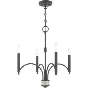HomeRoots Four Light Dimmable Chandelier with Cylinder Shades - Modern Steel Design for Any Room Ambiance 687698