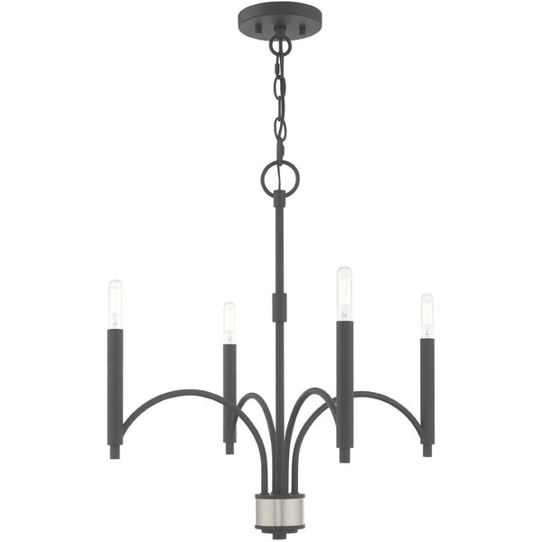 HomeRoots Four Light Dimmable Chandelier with Cylinder Shades - Modern Steel Design for Any Room Ambiance 687698