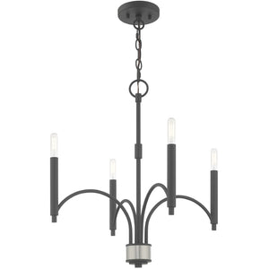 HomeRoots Four Light Dimmable Chandelier with Cylinder Shades - Modern Steel Design for Any Room Ambiance 687698
