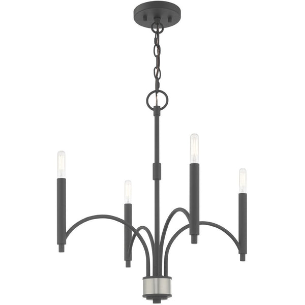 HomeRoots Four Light Dimmable Chandelier with Cylinder Shades - Modern Steel Design for Any Room Ambiance 687698