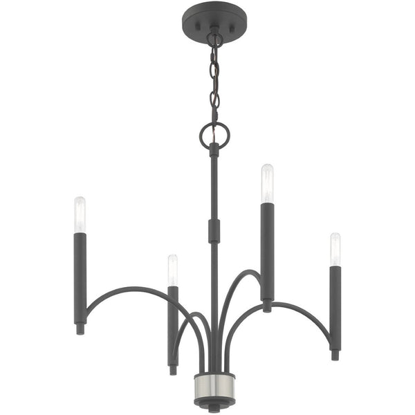 HomeRoots Four Light Dimmable Chandelier with Cylinder Shades - Modern Steel Design for Any Room Ambiance 687698