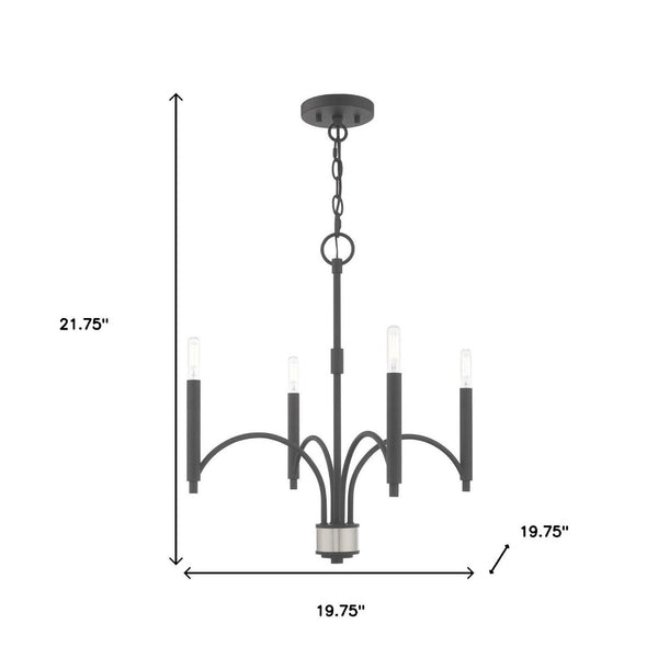 HomeRoots Four Light Dimmable Chandelier with Cylinder Shades - Modern Steel Design for Any Room Ambiance 687698
