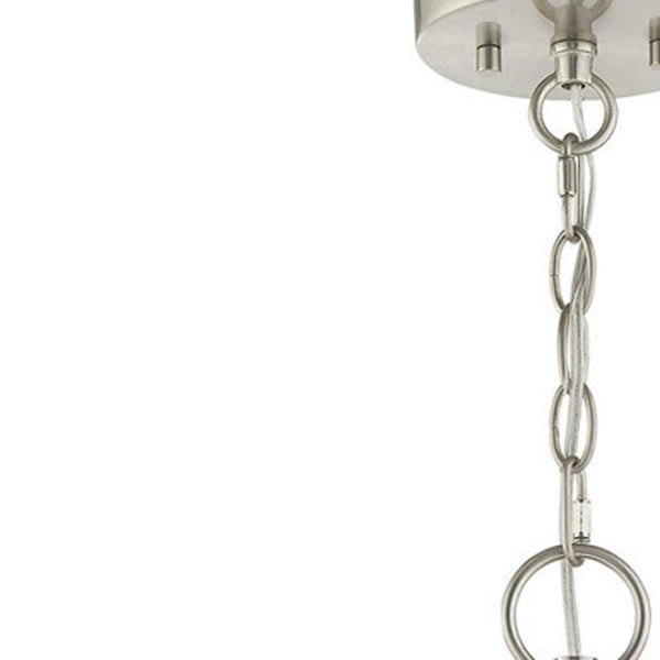 HomeRoots Nickel Modern Four-Light Dimmable Chandelier with Elegant Shades for Stylish Home Lighting Solutions 687699