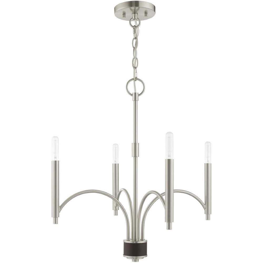 HomeRoots Nickel Modern Four-Light Dimmable Chandelier with Elegant Shades for Stylish Home Lighting Solutions 687699