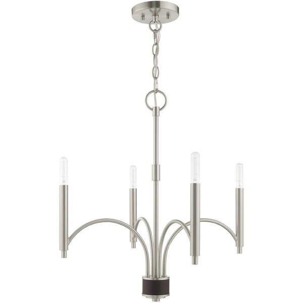 HomeRoots Nickel Modern Four-Light Dimmable Chandelier with Elegant Shades for Stylish Home Lighting Solutions 687699