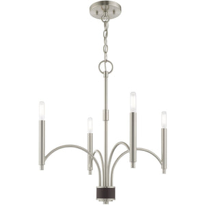 HomeRoots Nickel Modern Four-Light Dimmable Chandelier with Elegant Shades for Stylish Home Lighting Solutions 687699