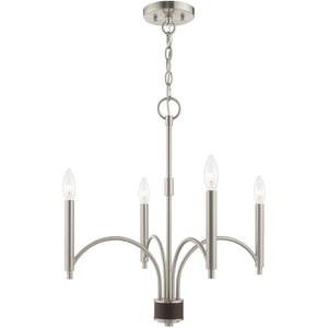 HomeRoots Nickel Modern Four-Light Dimmable Chandelier with Elegant Shades for Stylish Home Lighting Solutions 687699