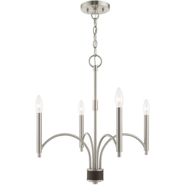 HomeRoots Nickel Modern Four-Light Dimmable Chandelier with Elegant Shades for Stylish Home Lighting Solutions 687699