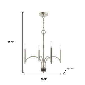 HomeRoots Nickel Modern Four-Light Dimmable Chandelier with Elegant Shades for Stylish Home Lighting Solutions 687699