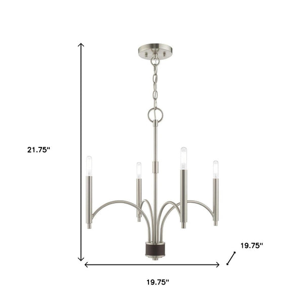 HomeRoots Nickel Modern Four-Light Dimmable Chandelier with Elegant Shades for Stylish Home Lighting Solutions 687699