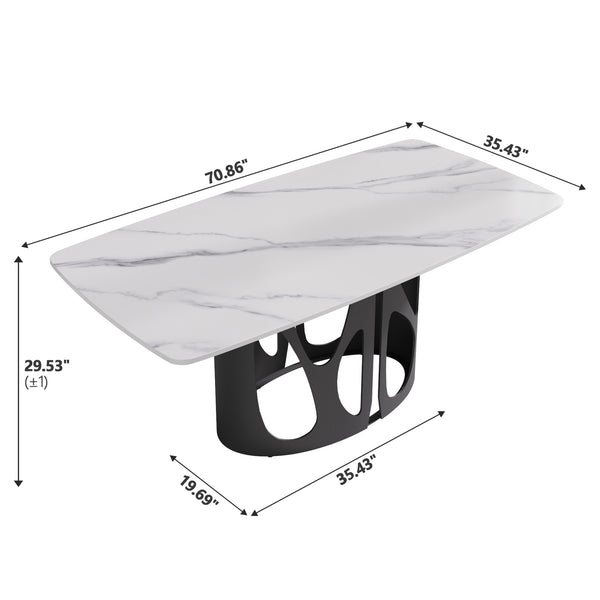 English Elm 70.86" Modern Sintered Stone Dining Table With Curved White Top & Black Iron Legs For 6-8 People W1535S00430