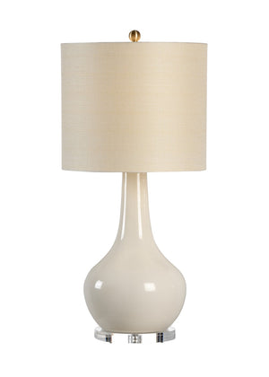 Chelsea House Charles Vase Lamp Cream Glazed Ceramic On Clear Acrylic Base With Brass Accents & Linen Shade — 32" Tall 68770