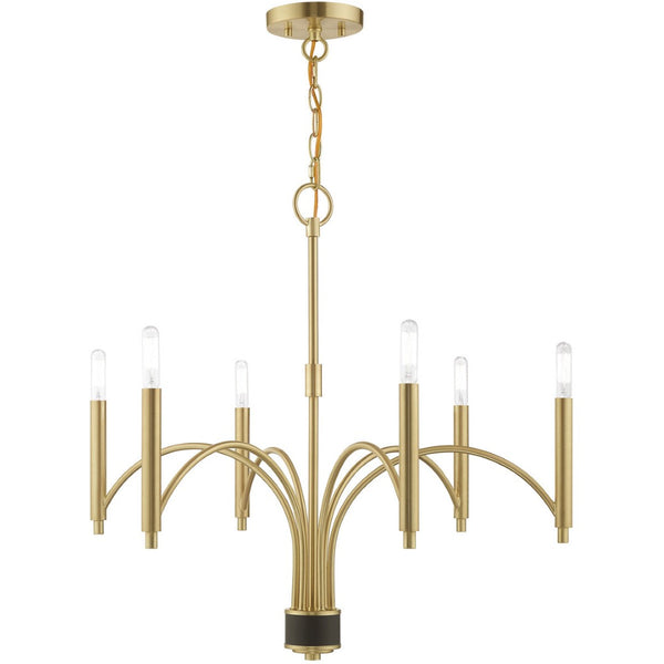 HomeRoots Six Light Dimmable Chandelier – Modern Cylinder Shades for Elegant Dining & Living Room Ambiance 687700