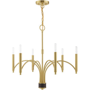 HomeRoots Six Light Dimmable Chandelier – Modern Cylinder Shades for Elegant Dining & Living Room Ambiance 687700