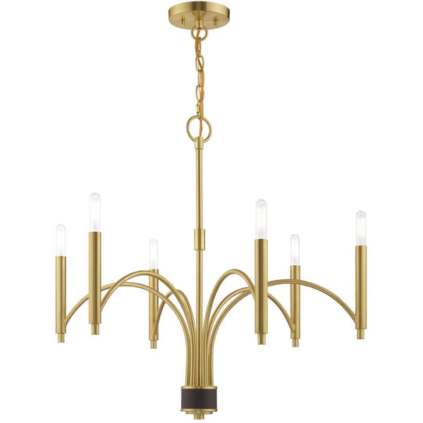 HomeRoots Six Light Dimmable Chandelier – Modern Cylinder Shades for Elegant Dining & Living Room Ambiance 687700