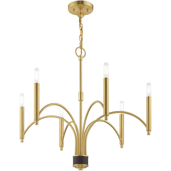 HomeRoots Six Light Dimmable Chandelier – Modern Cylinder Shades for Elegant Dining & Living Room Ambiance 687700