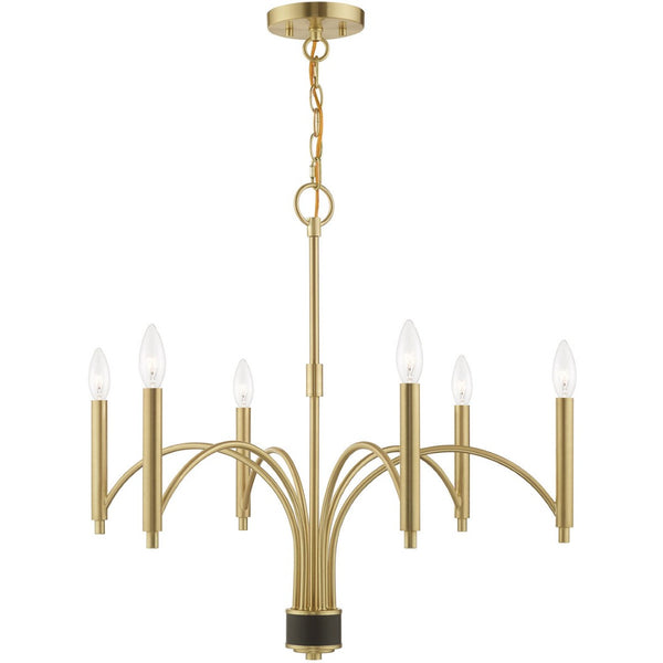 HomeRoots Six Light Dimmable Chandelier – Modern Cylinder Shades for Elegant Dining & Living Room Ambiance 687700