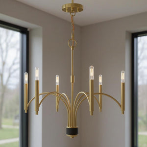 HomeRoots Six Light Dimmable Chandelier – Modern Cylinder Shades for Elegant Dining & Living Room Ambiance 687700