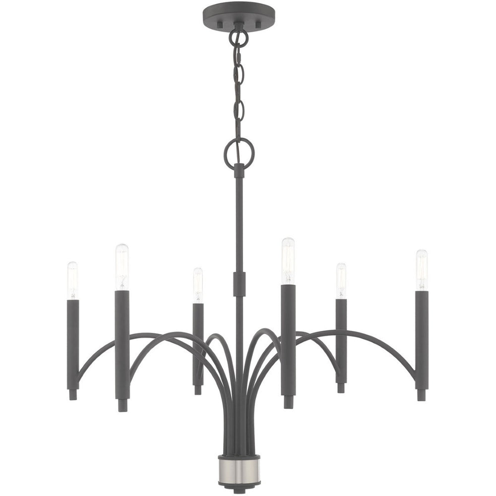 HomeRoots Gray Six-Light Metal Chandelier – Dimmable with Stylish Cylinder Shades for Modern Ambiance 687701