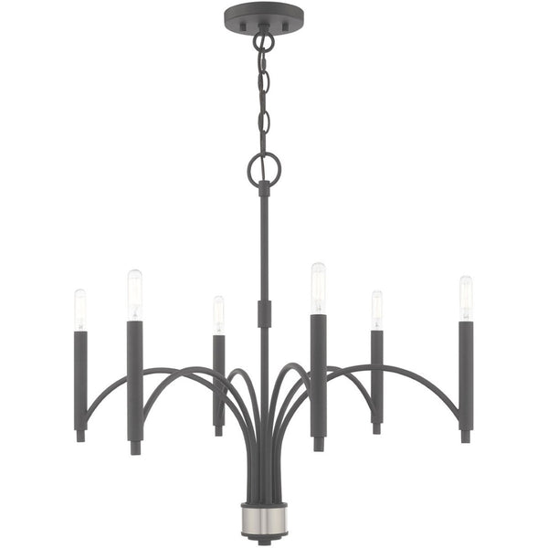 HomeRoots Gray Six-Light Metal Chandelier – Dimmable with Stylish Cylinder Shades for Modern Ambiance 687701